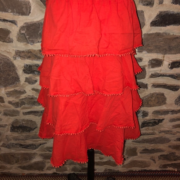 Red Ruffle Strapless Dress - Picture 2 of 4